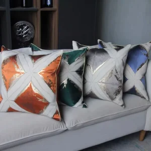 Blue Gold Diamond Pillows 18″ 20″ Geometric Jacquard Pattern Cushion Cover Gray Green Luxury Cushion Throw Pillow
