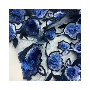 Blue Gradient Sequin Knitted Fabric Medium Flowers Embroidery 100%P Mesh Plain for Wedding Home Textile Girls Shoes Bags