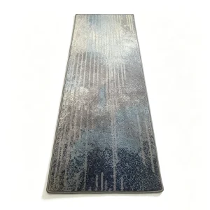 Blue Grey Gradient Speckled Thin 9MM Pile Height Nylon Runner Rug Non Slip Back Washable Bedroom Bedside Long Floor Mat