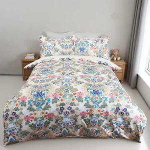 Blue King Size Floral Plant Print 100% Cotton American Style Eco-Friendly Duvet Cover Set for Hospital