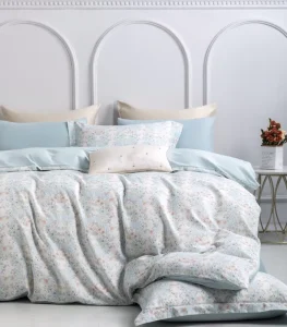 Blue Pastoral Print Four-Piece Bedding Set 600TC 100% Cotton Anti-Static Skin-Friendly Breathable Duvet Cover Home Hotel Use