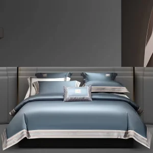 Blue Solid Color 100% Cotton Bed Fitted & Flat Sheets Designer Pillow Shams 4PCS Bedding Set Supplier