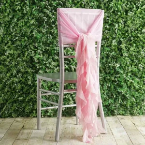 Blush Pink Curly Willow Ruffle Hoods Chiavari Chair Sashes for Wedding Chair