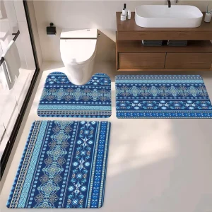 Bohemian Bath Mat Set 3 Pcs Intricate Mandala Pattern Bathroom Rugs for a Spa-Like Bath Retreat