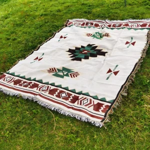 Bohemian Camping Geometric Throw Blanket with Fringe Aztec Pattern Throw Blanket Woven Cotton Blanket for Couch Bed Picnic