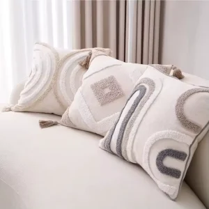 Bohemian Geometric Tassel Anti static Customizable Cotton Linen Square Cushion Cover for Home Sofa Bedside Bay Window Backrest