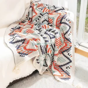 Bohemian Knitted Blankets Geometric Patterns Home Blankets Knitted Throw Blanket