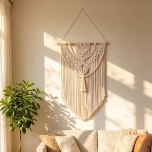 Bohemian Macrame Wall Hanging Handwoven Cotton Tapestry with Tassels for Boho Home Decor Bedroom & Living Room Wall Art