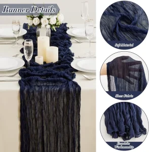 Bohemian Navy Table Runner Cheesecloth Table Runner for Wedding Party Home Restaurant Table Decoration