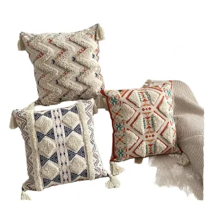 Bohemian Solid Eco Friendly Tufted Square Throw Pillow Set Polyester Cotton Cushion Cover Sofa Bedroom Bedside Home Decor Hotel