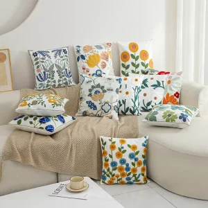 Bohemian Style Canvas Cushion for Outdoor Sofa Patio Furniture Picnic for Home Hotel Hospital Features Plants Flowers Pillow