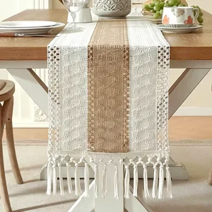 Bohemian Style Cotton Linen Table Runner Modern Rustic Woven Macrame Fringe Natural Farmhouse Home Decor Special Offer