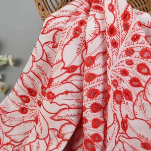 Bohemian Style Jacquard 130CM Width Small Hole Red White Eyelet 100% Cotton Embroidery Fabric for Wedding Girls Shoes Breathable