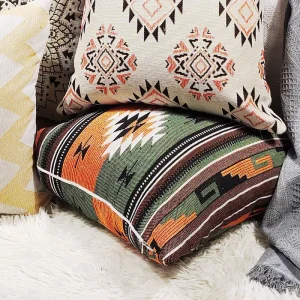 Bohemian Style Jacquard Geometric Pattern Cushion Cover Square Home Decorative Bedding Tassel Throw Pillow Case