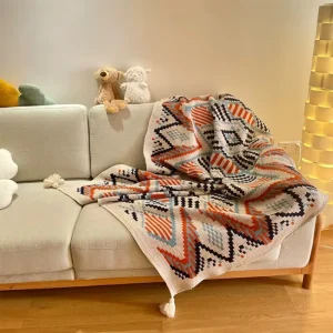 Bohemian Style Nordic Ethnic Home Use Air Conditioning Blanket Knitted Shawl Tassels Bed End Sofa Cover for Weighted Blankets
