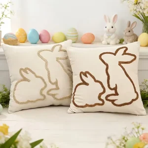 Bohemian Style Square Embroidered Rabbit Pillow Cushion for Living Room Sofa Bed Headrest Backrest Cover
