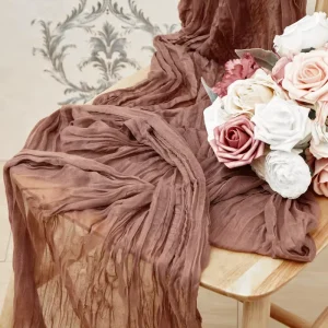 Bohemian Style Twisted Pleat Customizable Crinkled Fabric Cheesecloth Table Runner for Wedding Birthday Party