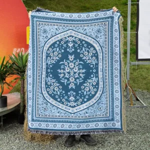 Bohemian Style with Flowers Woven Throw Cotton Blanket with Tassel