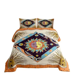 Bohemian Sun Moon Synthetic Fiber Quilted Thick Comforter Bed Cover Type Soft Warm Gentle Skin All-Season Universal Quilt Set