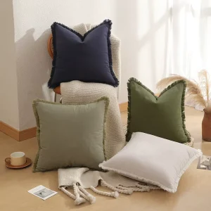 Bohemian Tassel Throw Pillow Soft Filled Decorative Cushion Washed Cotton Fabric Sofa Bed Home Decor Pillow with Inner Filling