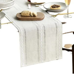Bohemian Textured Table Runner with Tassels Farmhouse Rustic Embroidered Table Runner
