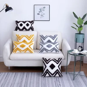 Bohemian Washable Square Tufted Throw Pillow Case Geometric Pattern Polyester Cotton Zipper Closure Hospital Home
