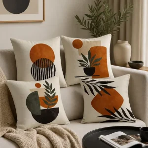 Boho Abstract Botanical Throw Pillow Cover Soft Polyester Terracotta Orange Monstera Leaf Cushion Case Shell for Couch