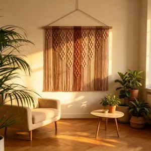 Boho Blush & Terracotta Macrame Wall Hanging Neutral Tone Woven Cotton Woven Tapestry for Modern Home