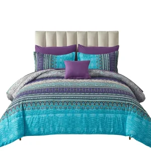 Boho Comforter Set 8 Piece Polyester Soft Microfiber Complete Bedding Set Bohemian Striped Floral