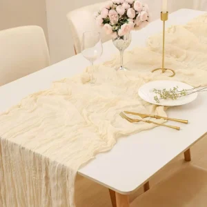 Boho Cream Cheesecloth Table Runner Gauze Rustic Wedding Decoration for Banquet Reception Party Home Hotel