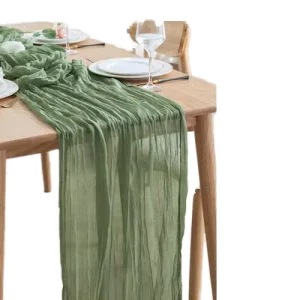 Boho Crinkle Bali Voile Table Runner Sheer Wrinkled Table Flag for Wedding Bridal Shower Birthday Banquet Event Table Decoration