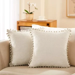 Boho Decorative Luxury Corduroy Solid Square Cushion Case Bedroom Living Room Throw Pillow Covers With Pom poms