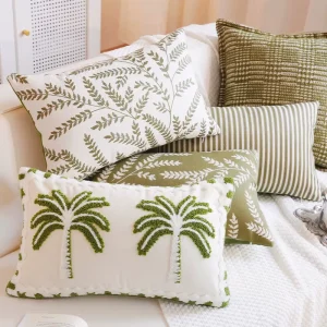 Boho Decorative Throw Pillows Green Palm Tufted Fern Cushion Cover Set Cushion Covers for Sofa Bedroom Fresh Home Decor