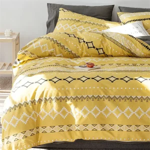 Boho Duvet Cover King Size Soft Microfiber Aztec White Duvet Cover With Black Waves and Triangles Lightweight Bedding Set