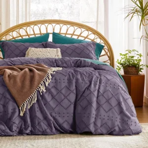 Boho Duvet Cover Set Tufted Purple 100% Polyester Solid Breathable All Seasons 3-Piece Home Decor Oeko-tex Queen