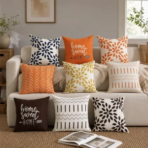 Boho Farmhouse Decorative Throw Pillow Cover Soft Polyester Geometric Leaf Pattern Cushion Case Pillowcase for Sofa