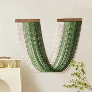 Boho Handwoven Cotton Cord Wall Hanging Green Gradient Wooden Board Tassel Tapestry Bohemian Home Decor Wall Art