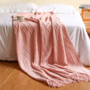 Boho Knitted Throw Blanket With Tassels Soft Acrylic Decorative Sofa Cover Warm Textured Bed Runner For Living Room