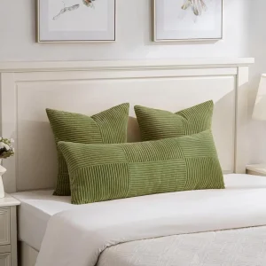 Boho Long Lumbar Body Decorative Throw Pillow Cover for Bed Couch Bedroom Bench Soft Patchwork Corduroy Textured Pillow Case