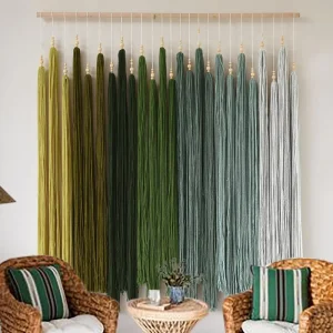 Boho Macrame Wall Hanging Green Bohemian Wall Decor Macrame Beads Yarn Fiber Art Tapestry