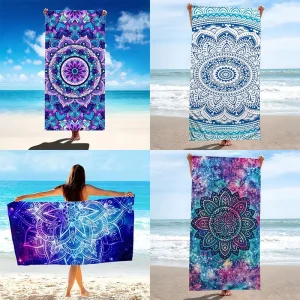 Boho Mandala Microfiber Double Fleece Beach Towel Quick Dry Sand Free Super Absorbent Soft Towel Travel Pool Swim Yoga Picnic