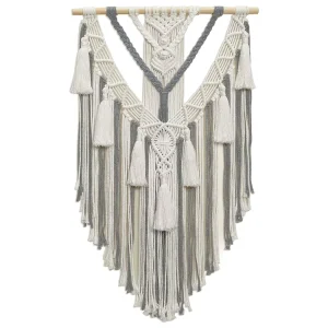 Boho Modern Vertical Gray & White Eco friendly Cotton Macrame Wall Hanging Tapestry Art