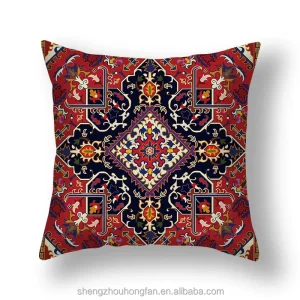 Boho Pillow Covers Red Carpet Pattern Decorative Throw Pillows Linen Ethnic Design Bohemian Farmhouse for Sofa Outdoor Decor