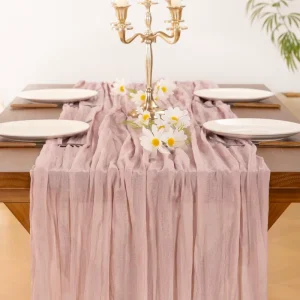 Boho Rustic Cheesecloth Gauze Table Runner 10ft Dusty Pink Sheer Wedding Baby Shower Party Centerpiece Home Decor