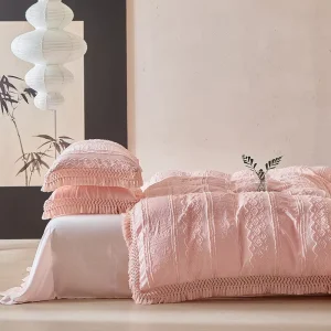 Boho Style 3D Jacquard Tassel 4 Piece Bedding Set White Duvet Cover