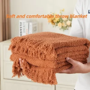 Boho Style Chenille Knitted Super Soft Luxury Throw Blanket Travel Blanket for Bed Sofa Tassel Skin-friendly