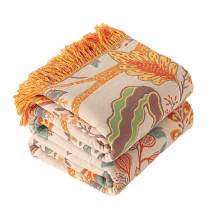 Boho Throw Blanket for Bed 100% Cotton Bohemian Blankets Ultra Soft Muslin Decorative Blankets Vintage Quilt Knitted Blanket