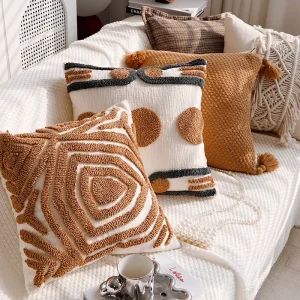 Boho Tufted Throw Pillow Cover 45x45cm Geometric Embroidered Cushion Case Moroccan Style Decorative Pillow