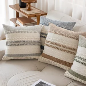 Boho Tufted Throw Pillow Covers Stripes Square Modern Home Sofa Decorative Woven Texture Jacquard Pattern Decorative Pillowcase