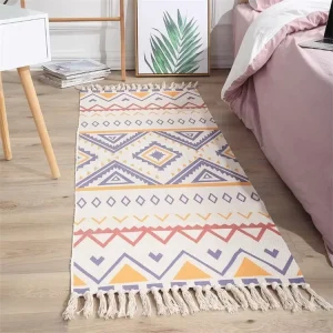 Boho White Rugs Moroccan Runner Rugs Geometric Door Printed Carpets and Rugs Floor Door Mat With Tassel